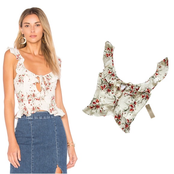 Flynn Skye Tops - ❤️SOLD NWT Flynn Skye X Revolve Mimi Floral Ruffle Trim Tie Boho Blouse Top XS